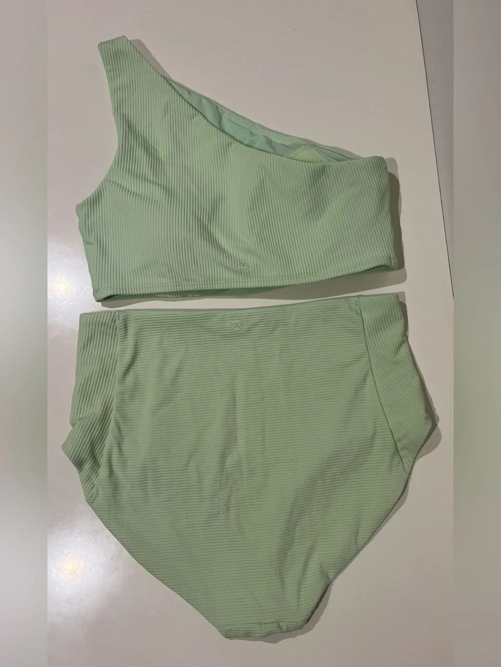 Calia One-Shoulder Ribbed Bandeau Bikini Set in Light Mint